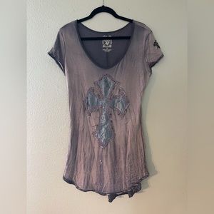 Velvet Stone Acid Wash Cross Top